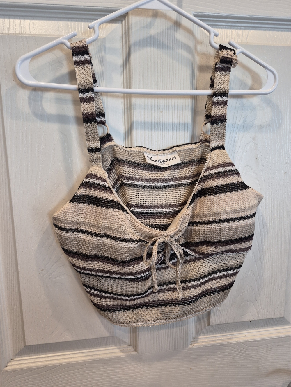 5/25 No Boundaries Striped Tie-Front Crop Top in Cream, Black and Brown